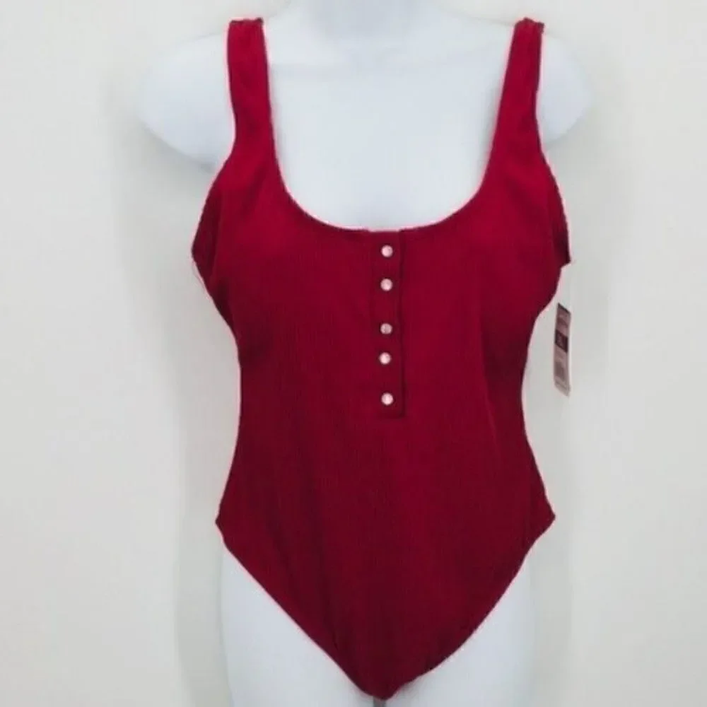Vigoss one piece swimsuit red ribbed XL BoxA thong
